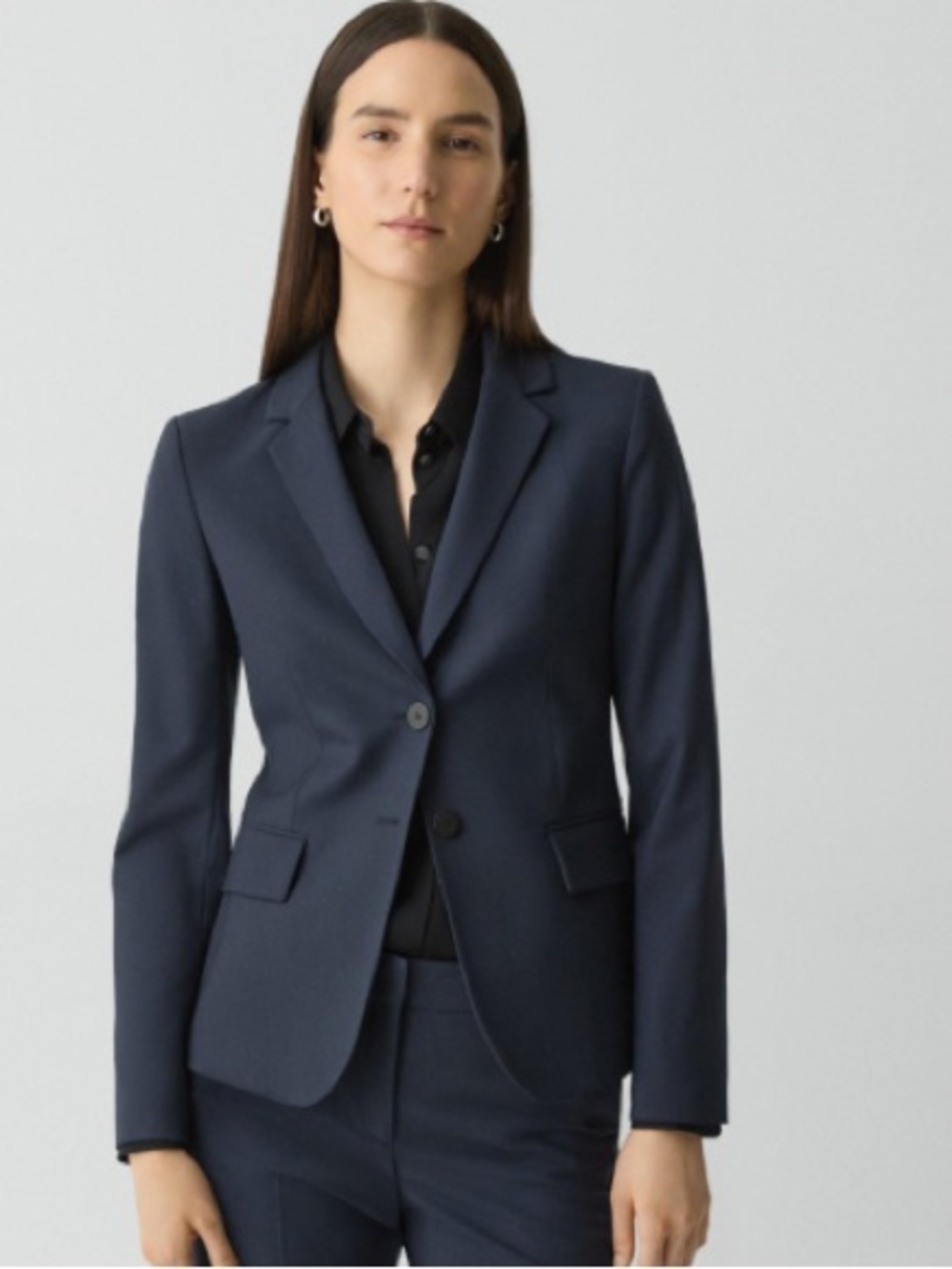Theory Dark Navy Satin-Finish Blazer